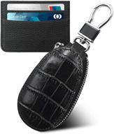 🔑 luxe crocodile pattern key case: premium leather universal car key holder with metal hook & key chain logo