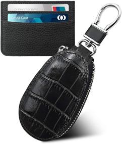 img 4 attached to 🔑 Luxe Crocodile Pattern Key Case: Premium Leather Universal Car Key Holder with Metal Hook & Key Chain