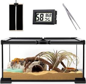 img 4 attached to 🦎 Reptile Glass Terrarium - Amphibians Habitat Cages 12x8x6.3 Starter Kit with Top Sliding Door, Screen Ventilation, Heating Mat, Stainless Steel Tweezer, and Hygrometer Thermometer