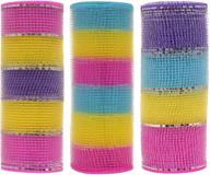 easter decorative mesh, pack of 3 - multi-colored (yellow, pink, purple, blue, silver) logo