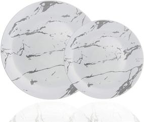 img 4 attached to 🍽️ Trendables 60 Pack Disposable Dinnerware Combo - Stylish Marble Design Plates Set for Parties & Weddings: 30 Large Dinner Plates & 30 Salad/Dessert Plates - Premium Quality