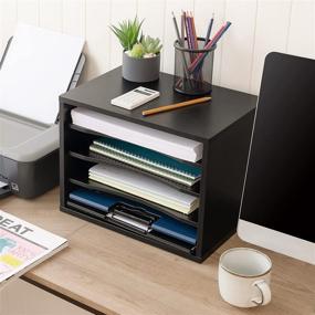 img 3 attached to 📚 FITUEYES Black Wood Desk Paper Organizer: 4 Tiers Storage | Letter Sorter Tray for Home and Office