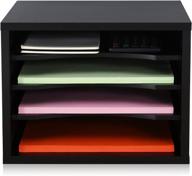 📚 fitueyes black wood desk paper organizer: 4 tiers storage | letter sorter tray for home and office логотип