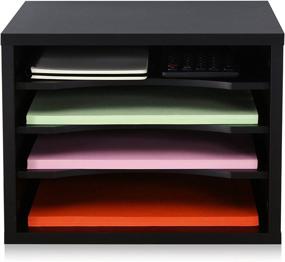 img 4 attached to 📚 FITUEYES Black Wood Desk Paper Organizer: 4 Tiers Storage | Letter Sorter Tray for Home and Office