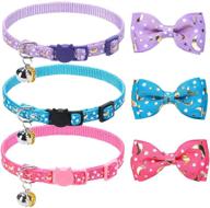 🐱 bingpet glow-in-the-dark breakaway cat collar with bell - 3 pack, adjustable luminous kitten collar featuring star & moon patterns, removable bow tie logo