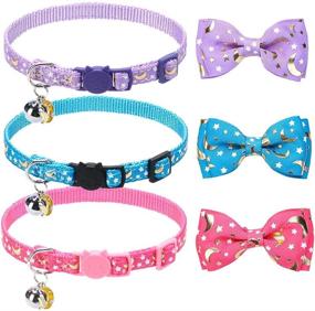 img 4 attached to 🐱 BINGPET Glow-in-The-Dark Breakaway Cat Collar with Bell - 3 Pack, Adjustable Luminous Kitten Collar featuring Star & Moon Patterns, Removable Bow Tie