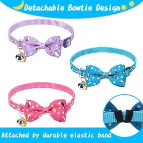 img 1 attached to 🐱 BINGPET Glow-in-The-Dark Breakaway Cat Collar with Bell - 3 Pack, Adjustable Luminous Kitten Collar featuring Star & Moon Patterns, Removable Bow Tie