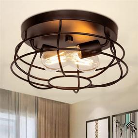 img 4 attached to 🏡 Boncoo Farmhouse Light Fixtures: Rustic Cage Design Ceiling Mount, Perfect for Hallway, Kitchen, Dining Room, Living Room