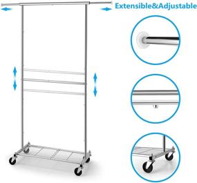 img 1 attached to 👕 Simple Trending Standard Clothing Garment Rack: Efficient Rolling Clothes Organizer with Wheels, Bottom Shelves, and Extendable Design in Sleek Chrome Finish