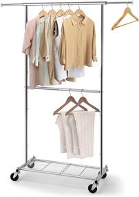 img 4 attached to 👕 Simple Trending Standard Clothing Garment Rack: Efficient Rolling Clothes Organizer with Wheels, Bottom Shelves, and Extendable Design in Sleek Chrome Finish