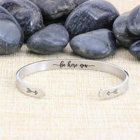img 3 attached to 🌞 Wake Up, Kick Ass, Repeat: Yiyang Hand Stamped Bracelet Cuff Bangle for Empowered Women