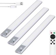 🔦 yomart 3-pack rechargeable under cabinet lighting: remote control, motion sensor, dimmer timer, wireless stick-on kitchen lights - ideal for bedroom, stairs, wardrobe, closet, night safety логотип