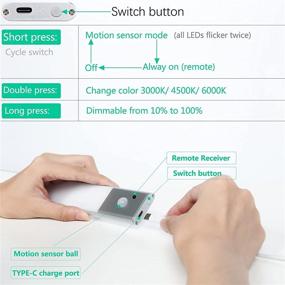 img 3 attached to 🔦 Yomart 3-Pack Rechargeable Under Cabinet Lighting: Remote Control, Motion Sensor, Dimmer Timer, Wireless Stick-on Kitchen Lights - Ideal for Bedroom, Stairs, Wardrobe, Closet, Night Safety