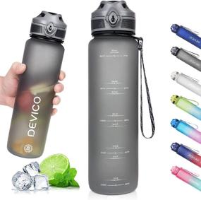 img 4 attached to 🚴 DEVICO 32oz Water Bottle with Time Marker for Cycling, Running, Camping, Office Work - BPA Free, Frosted Tritan Plastic, Fast Flow & Leak Proof Flip Lid