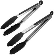 🍴 premium stainless steel silicone kitchen tongs set - 14, 16 inch heavy duty, keku non-stick tongs for cooking, grilling, bbq - serving and feeding set for your kitchen collection, black logo