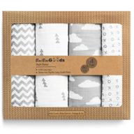 👶 soft pure cotton muslin swaddle blankets - 4 pack of breathable baby blankets - unisex swaddle blanket set in grey/white designs - multi use muslin blankets - large 47 x 47 inches logo