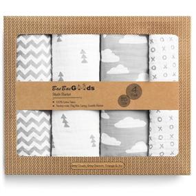 img 4 attached to 👶 Soft Pure Cotton Muslin Swaddle Blankets - 4 Pack of Breathable Baby Blankets - Unisex Swaddle Blanket Set in Grey/White Designs - Multi Use Muslin Blankets - Large 47 x 47 inches