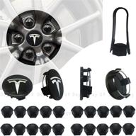 tesla model 3, s&amp;x round wheel hub caps kit, car center cap lug nut cover with 4 hub center cap + 20 lug nut covers in black &amp; silver logo