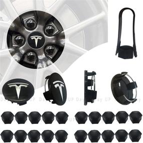 img 4 attached to Tesla Model 3, S&amp;X Round Wheel Hub Caps Kit, Car Center Cap Lug Nut Cover with 4 Hub Center Cap + 20 Lug Nut Covers in Black &amp; Silver