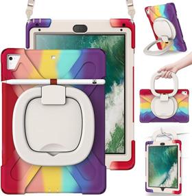 img 4 attached to 🌈 KENOBEE Rainbow Red iPad Case 9.7 6th/5th 2018/2017/Air 2/Pro 9.7 - Shockproof, Full Protection Case with 360° Rotating Handle-Kickstand, Built-in Screen Protector, Shoulder Strap & Pencil Holder