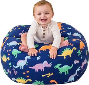 img 4 attached to 🦖 Aubliss Bean Bag Chair Cover for Stuffed Animals, Blankets - 32" Medium Size - Canvas Dinosaur Design