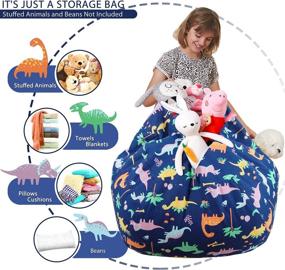 img 2 attached to 🦖 Aubliss Bean Bag Chair Cover for Stuffed Animals, Blankets - 32" Medium Size - Canvas Dinosaur Design