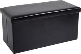 img 4 attached to 🔲 Versatile and Spacious 30-inch Leather Folding Storage Ottoman Bench - Black, 80L Storage Capacity, Padded Seat, Ideal for Bedroom, Supports up to 450lbs