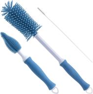 🧼 efficient 12" silicone brush for all your bottle cleaning needs - set of 3 blue brushes logo