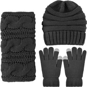 img 3 attached to Knitted Scarf Beanie Hat and Gloves Set - Aneco Winter Warm Combo for Men & Women's, Soft Stretch Hat Scarf and Mitten Set