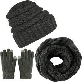 img 4 attached to Knitted Scarf Beanie Hat and Gloves Set - Aneco Winter Warm Combo for Men & Women's, Soft Stretch Hat Scarf and Mitten Set