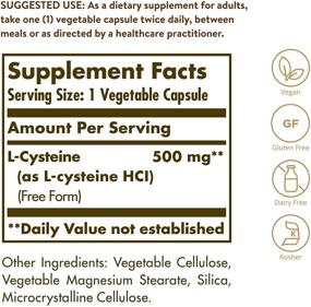 img 3 attached to 🌿 Solgar L-Cysteine 500 mg - 90 Vegetable Capsules - Keratin Support for Skin, Hair &amp; Nails - Free Form Amino Acid - Glutathione Support - Vegan, Gluten Free, Dairy Free, Kosher - 90 Servings