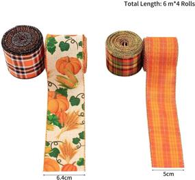 img 2 attached to 🍂 Autumn Harvest Decor: 4 Rolls Fall Ribbon Burlap Wired Ribbons - Ideal for Thanksgiving, Home Decoration, Wrapping Gifts, Floral Bows, Craft Wreaths, and DIY Projects