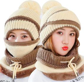 img 3 attached to 🧣 Women's Winter Beanie Hat Scarf Mask Set - Warm Knitted 3-in-1 Slouchy Snow Cap with Infinity Scarves