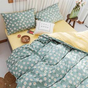 img 3 attached to 🌼 Набор одеял с одеялами Sage Green Floral Twin - мягкое хлопковое постельное белье с цветочным принтом Daisy и современным ботаническим комфортом. Застежка-молния обеспечивает удобство.