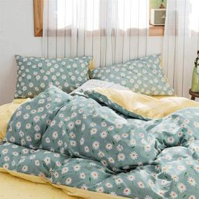 img 2 attached to 🌼 Набор одеял с одеялами Sage Green Floral Twin - мягкое хлопковое постельное белье с цветочным принтом Daisy и современным ботаническим комфортом. Застежка-молния обеспечивает удобство.