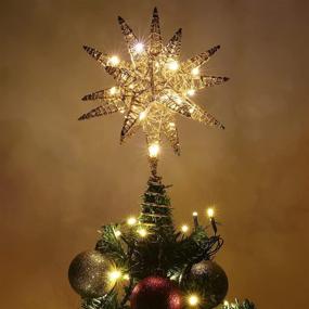 img 4 attached to Gold LED Lighted Moravian Star Tree Topper for Xmas Holiday Modern Decor - Clearance