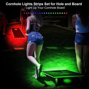 img 2 attached to 🌽 Evertine LED Cornhole Board Lights - 16 Color Changing, Waterproof Case - Cornhole Ring Lights & Edge Lights for Outdoor Toss Game - Standard Cornhole Boards 4ftx2ft - 2 Sets Remote Control