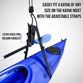 img 2 attached to 🚲 Space-Saving RaxGo Kayak Hoist & Bike Ceiling Hoist Pulley System with 121 lb. Capacity - Pack of 2, Ideal for Garage Storage of Canoes, Paddleboards, Boats, Bicycles, Ladders