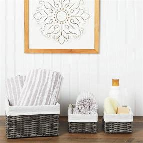 img 3 attached to 🧺 Organize in Style with Wicker Storage Baskets: 2 Sizes, 4 Pieces, Liners Included (Grey)