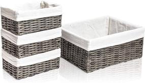 img 4 attached to 🧺 Organize in Style with Wicker Storage Baskets: 2 Sizes, 4 Pieces, Liners Included (Grey)