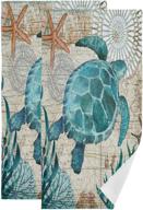 🐢 underwater delights: sea turtle starfish retro map hand towels set - tropical ocean bathroom towel pair for soft absorbency & stylish decor - 16x30 inch - ideal for spa, kitchen, guest bath logo
