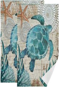 img 4 attached to 🐢 Underwater Delights: Sea Turtle Starfish Retro Map Hand Towels Set - Tropical Ocean Bathroom Towel Pair for Soft Absorbency & Stylish Decor - 16x30 inch - Ideal for Spa, Kitchen, Guest Bath