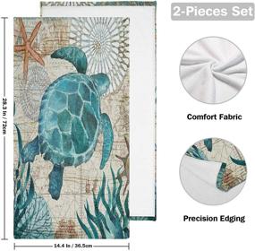 img 3 attached to 🐢 Underwater Delights: Sea Turtle Starfish Retro Map Hand Towels Set - Tropical Ocean Bathroom Towel Pair for Soft Absorbency & Stylish Decor - 16x30 inch - Ideal for Spa, Kitchen, Guest Bath