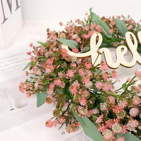 img 1 attached to 🌸 Charming 16 Inch Wreaths for Front Door: Pink Gypsophila & Green Eucalyptus with Hello Sign - Perfect Wedding & Farmhouse Decor for Wall or Window