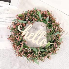 img 2 attached to 🌸 Charming 16 Inch Wreaths for Front Door: Pink Gypsophila & Green Eucalyptus with Hello Sign - Perfect Wedding & Farmhouse Decor for Wall or Window