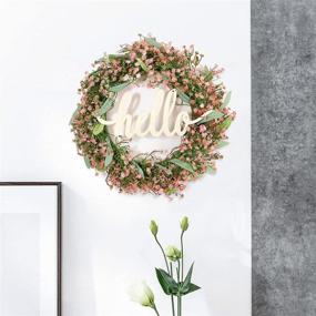 img 3 attached to 🌸 Charming 16 Inch Wreaths for Front Door: Pink Gypsophila & Green Eucalyptus with Hello Sign - Perfect Wedding & Farmhouse Decor for Wall or Window