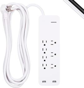 img 4 attached to 🔌 GE UltraPro защита от перенапряжения с 7 розетками, 2 портами USB, удлинительным шнуром длиной 15 футов, 1080 джоулей, 2,4 Ампера/12 Ватт, 3 розетками с разъемами, плоским штепселем, креплением на стену, гарантией, соответствует требованиям UL, белая, модель 36362