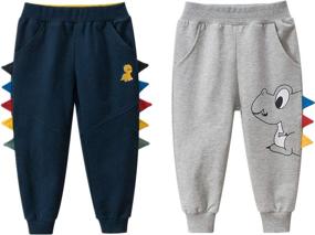 img 4 attached to Toddler Athletic Dinosaur Sweatpants Black5080 Gray5073 Boys' Clothing ~ Pants