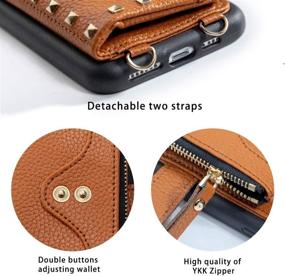 img 2 attached to 📱 ZVE Wallet Case for iPhone 12 Pro Max with Rivet Design, Zipper Card Slot, Wrist Strap, Crossbody Shoulder Chain, Leather Handbag Purse - Brown (6.7 inch)