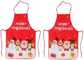 img 4 attached to 🎅 2 пакета Рождественской фартука: праздничное украшение на тему Санта-Клауса/Лосей/Снеговика для праздничной кухни - идеально подходит для Рождественского ужина, готовки, выпечки, рукоделия, уборки дома.